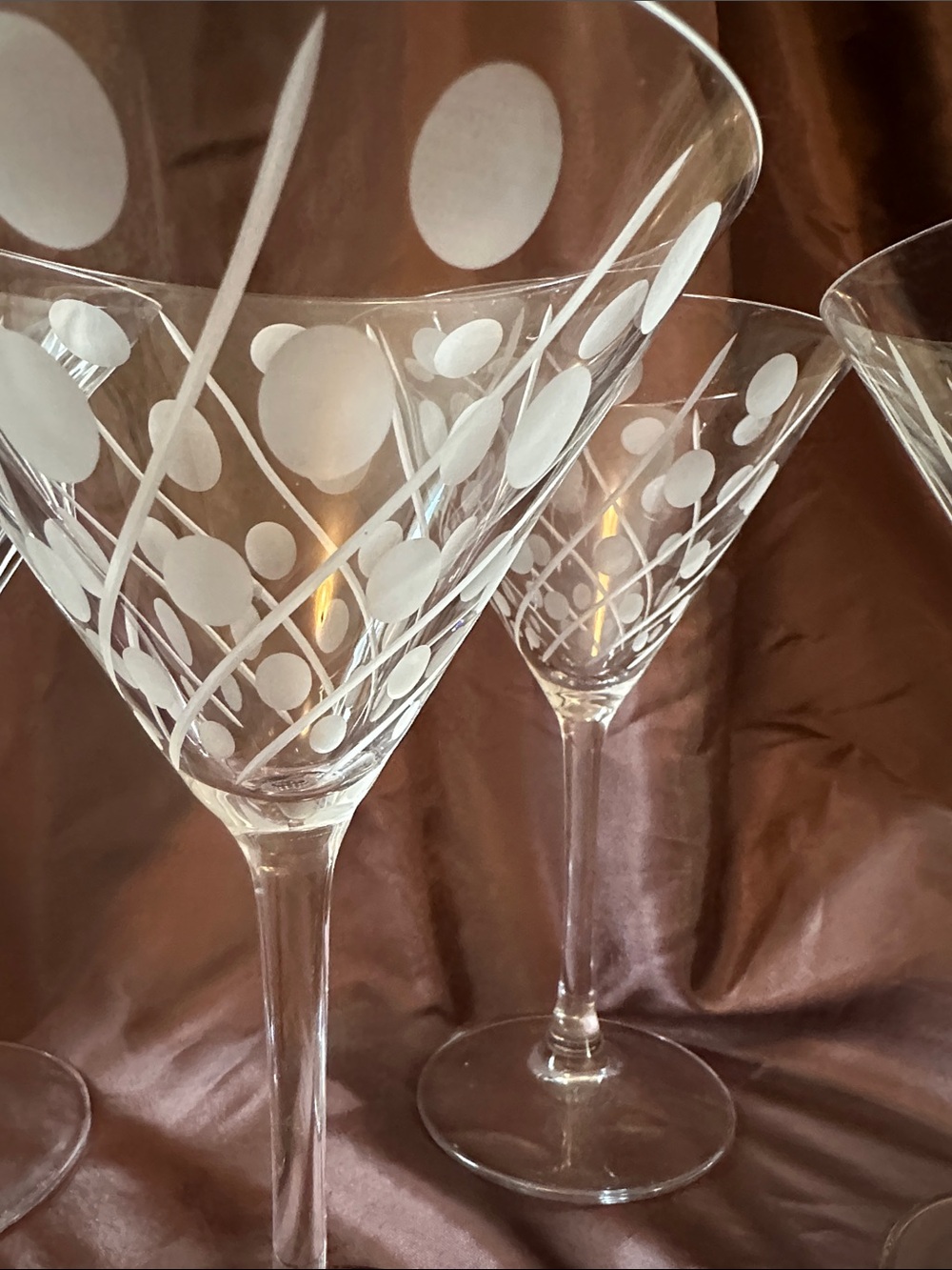 Mikasa Etched Polka Dot Crystal Martini Glasses - Clear - Picture 2 of 4